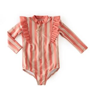 Striped Pink Ruffle Kids Swimsuit